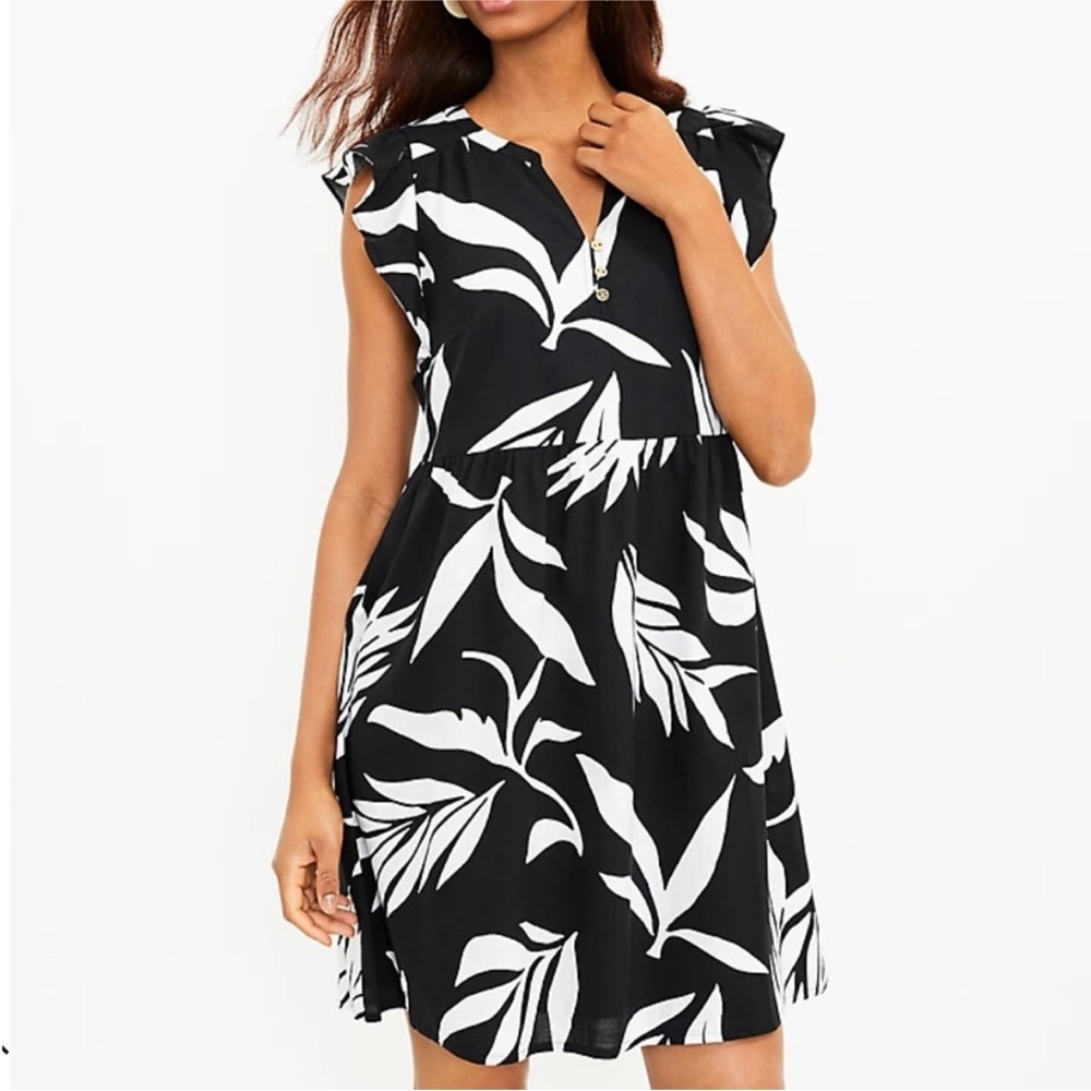 LOFT Black and White Palm Sundress NWT